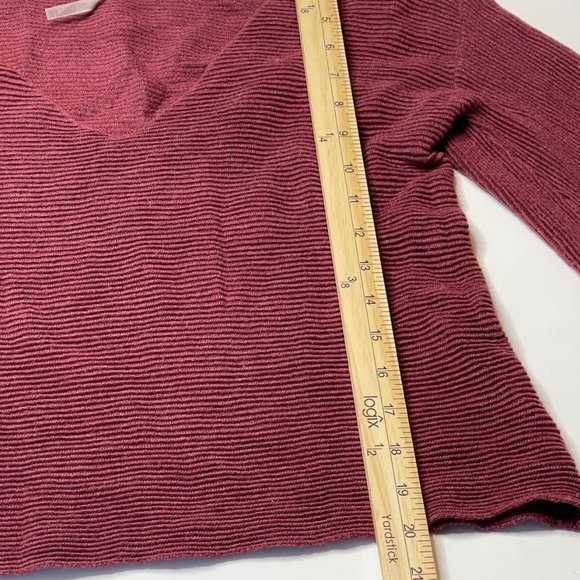 Free People XS Ribbed Bell Sleeve V- Neck Sweater Top Burgundy - Picture 6 of 7